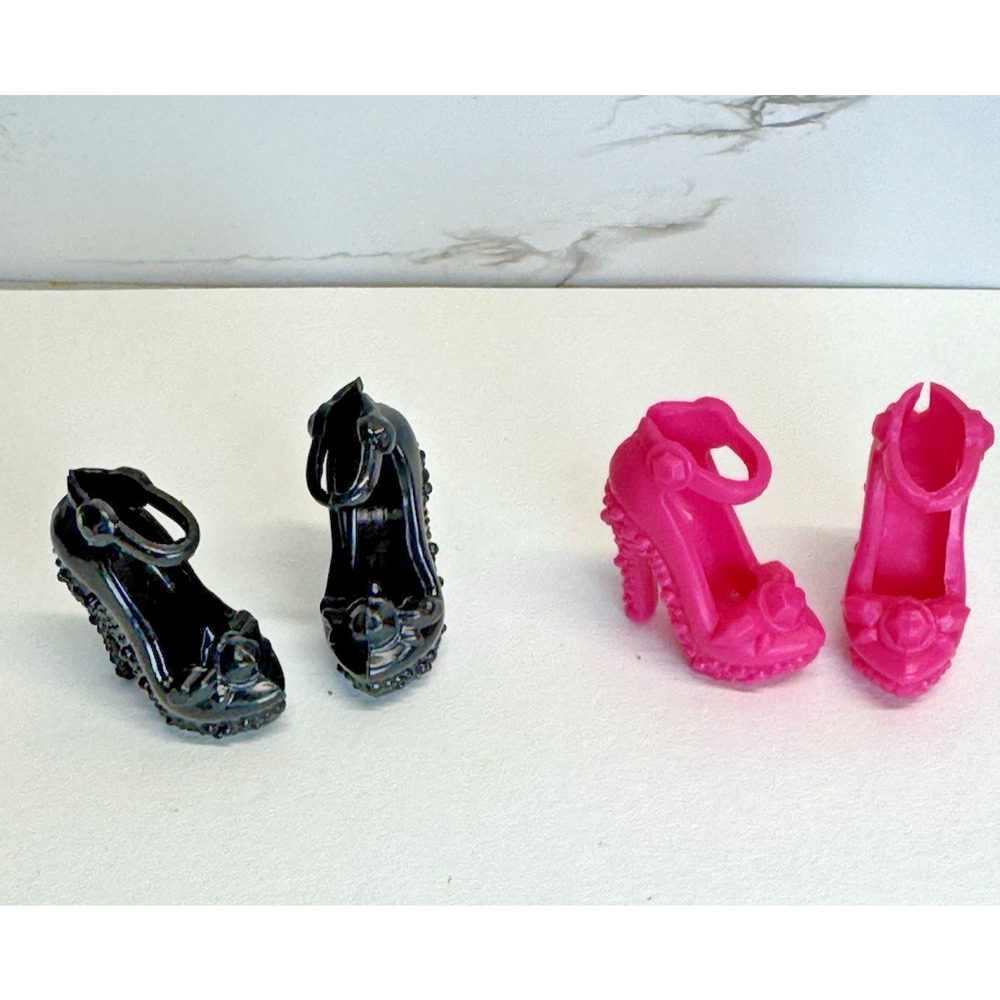 2 Pairs Barbie Closed Toe Platform High Heels Shoes Ankle Straps Pink & Black